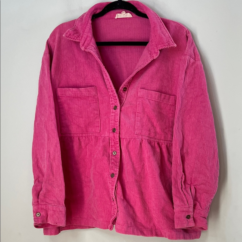 Eesome Women's Vibrant Pink Corduroy Utility Button Up Jacket Size Medium